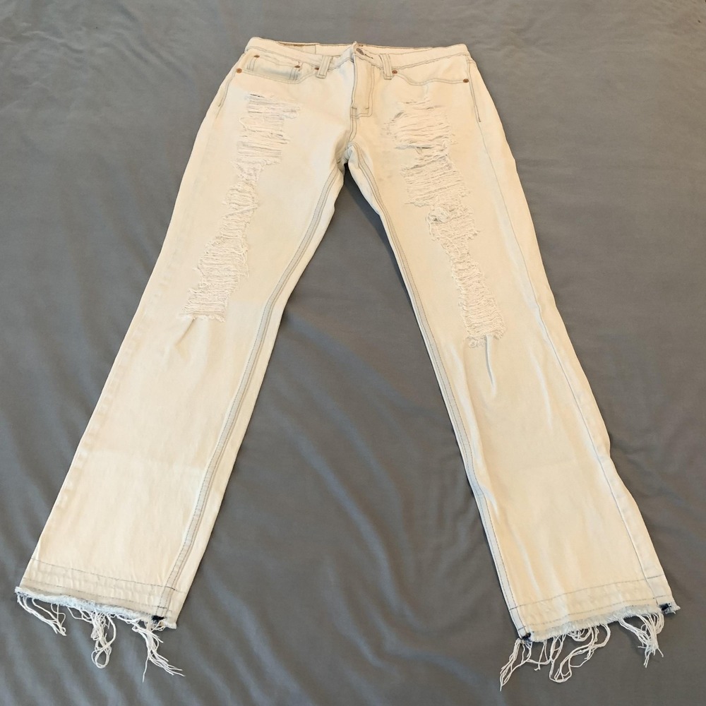 Levis‎ 511 Jeans Mens 32x30 White Light Wash Slim Fit Stretch Distressed Denim